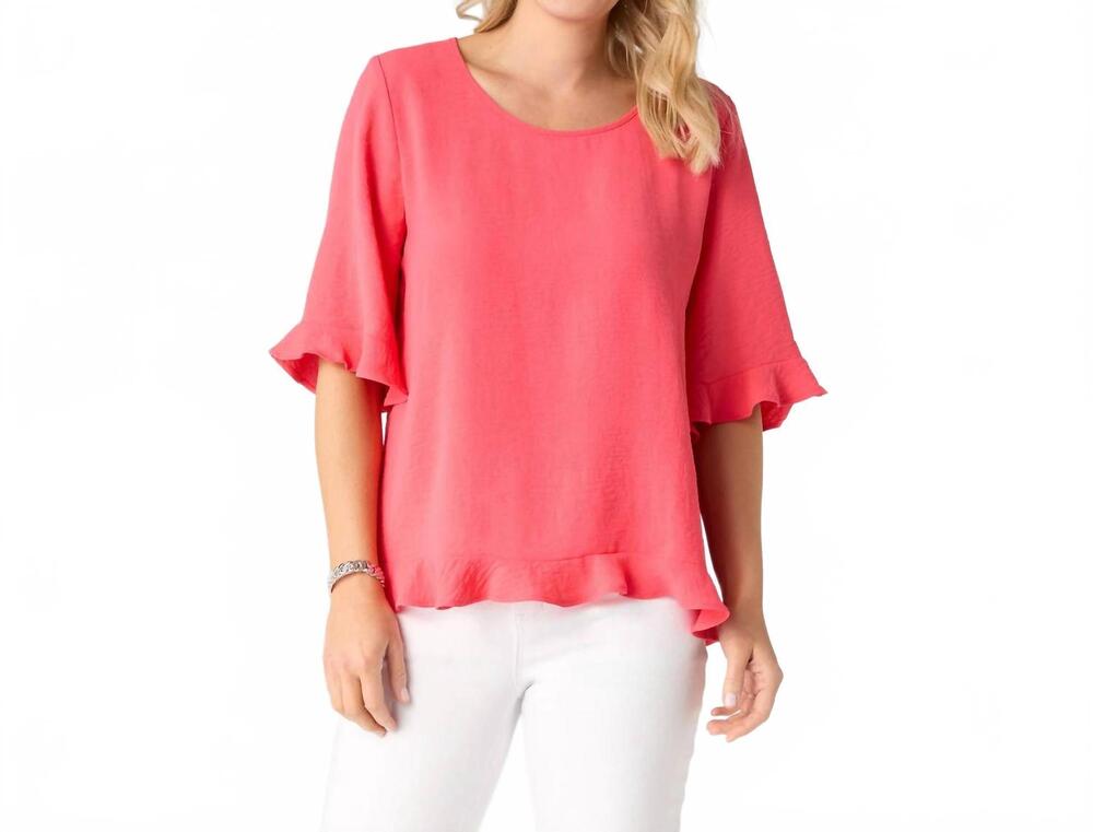 NEW COCO + CARMEN kenna elbow sleeve ruffle top in pink